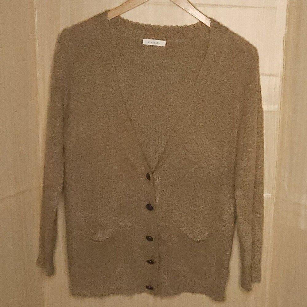 Staccato Brown Teddy Bear Grandpa Cardigan Elbow Patch Sweater Medium
